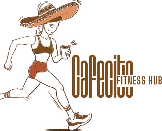 Cafecito Fitness Hub — illustrated runner in sombrero with coffee