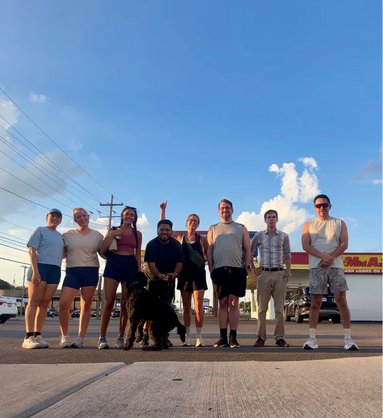 Cafecito Run Club at golden hour with the community
